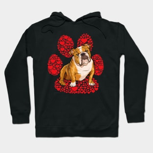 Bulldog Valentines Day Dog Love Paw Hoodie